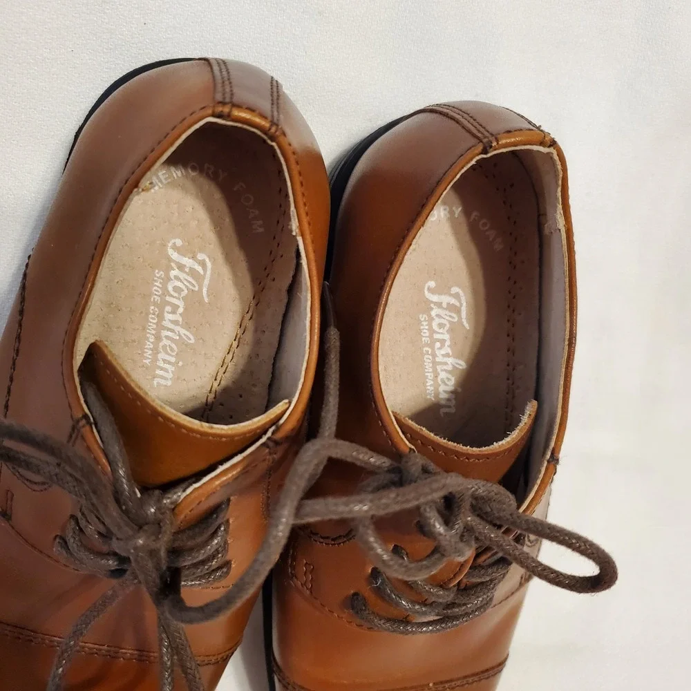 Florsheim Kids Cap Toe Oxfords Boys Cognac Leather Size 12m